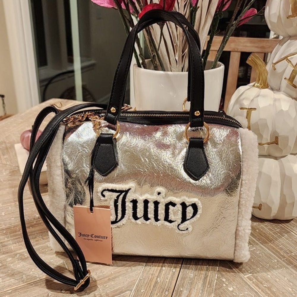 NWOT Juicy Couture Silver Shear Genius Sherpa Satchel (vegan)